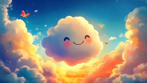 Smiling sunset cloud drifts like a gentle guardian of joy