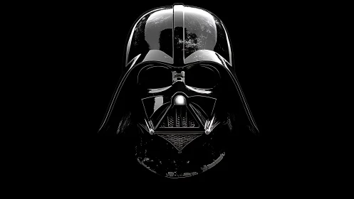 Moody sci fi helmet glowing softly in deep space darkness.