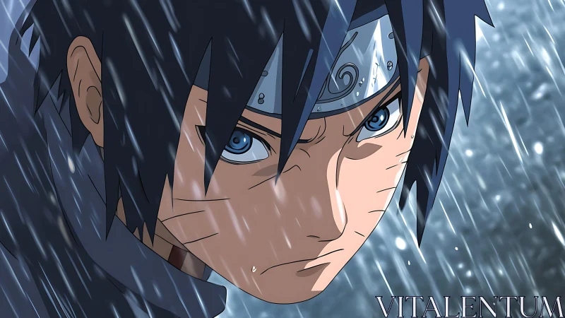 Stormlit resolve of a determined anime ninja warrior.