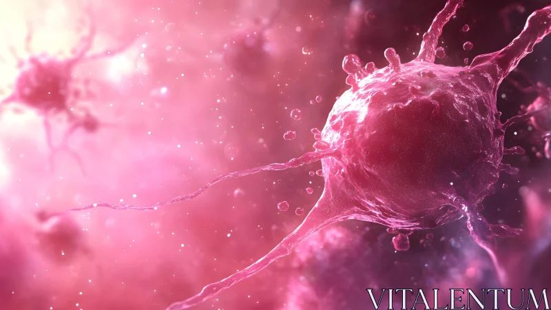 Microscopic View of a Biological Cell in Vibrant Pink Tones.