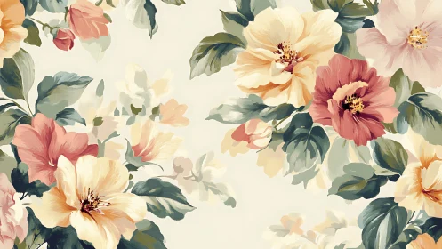 Classical Floral Composition: Layered Botanical Arrangement in Soft Palette.
