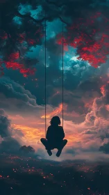 Dreamy twilight swing drifting above a glowing sky.