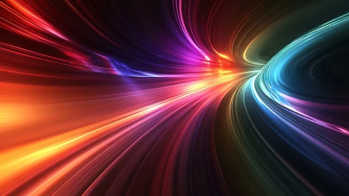 Chromatic light-speed tunnel with curved spectral energy trails