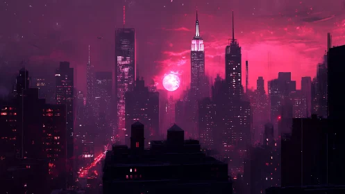 Neon magenta skyline crowns futuristic misted metropolis.