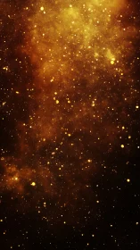 Golden nebula dust field glows across deep black space