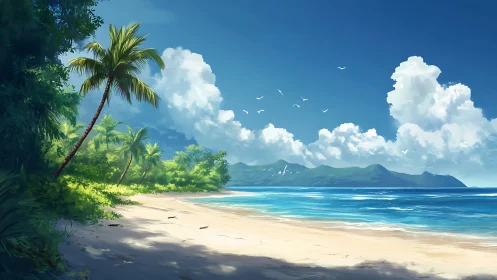 Tropical Beach Paradise with Pristine Sand and Island Views