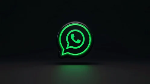 Neon green WhatsApp logo with dual concentric rings on dark background