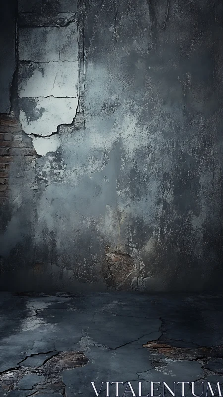 Weathered concrete chamber with peeling plaster textures.
