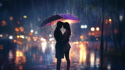 Love in the Rain: A Glowing Embrace.