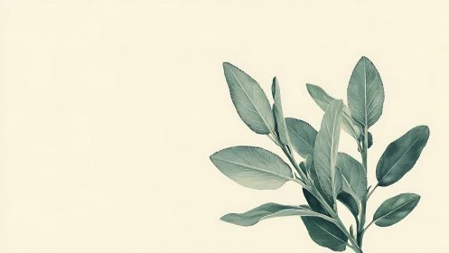 Monochrome botanical sprig with high key negative space.