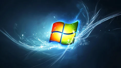 Multicolored window emblem with luminous energy arcs.