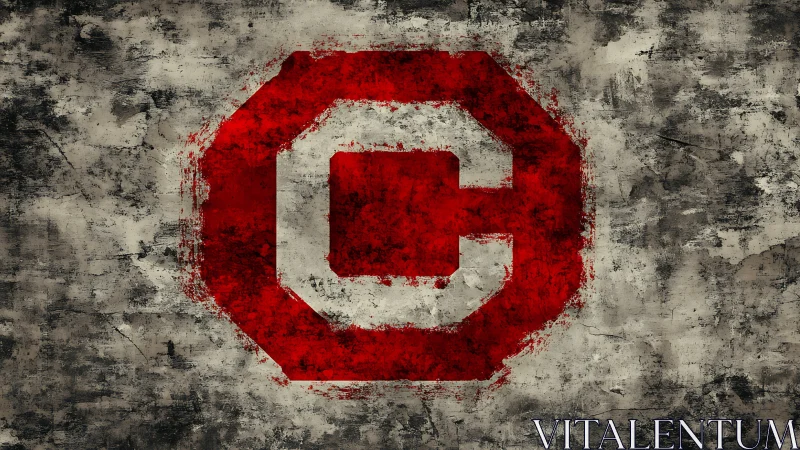 Grunge-scarred red C emblem blazing on weathered concrete.