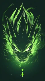 Emerald flame fox spirit glows in a neon dreamstorm.