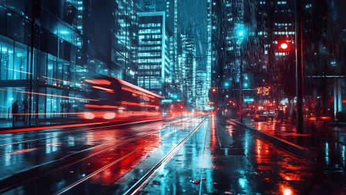 Neon raincar rushes through electric midnight avenues.