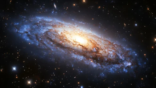 Spiral galaxy core blazing amid star-dense deep space field.