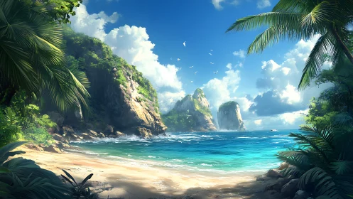 Tropical Beach Cove Surrounded by Majestic Limestone Cliffs