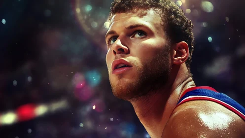 Basketball player portrait under arena lights captured courtside