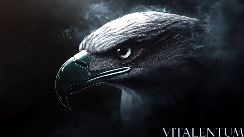 Majestic Eagle Head Digital Art with Dark Smoky Background.