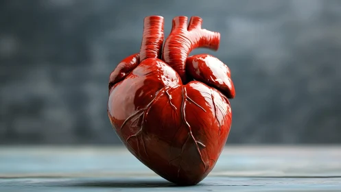 Realistic human heart model on neutral background, medical illustration.