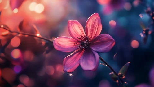 Pink Cosmos Bloom in Chromatic Bokeh Setting. Macro.