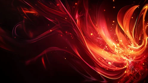 Flame ribbons swoop through darkness in molten digital bloom