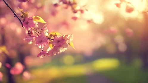 Pink Blossoms Glowing in Golden Hour Sunlight.