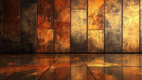Abstract metallic wall with gold and bronze tones, modern style.