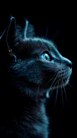Feline Profile with Luminous Iris in High-Contrast Low-Key Lighting