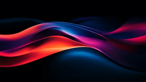 Vibrant neon light waves flow across deep black space.