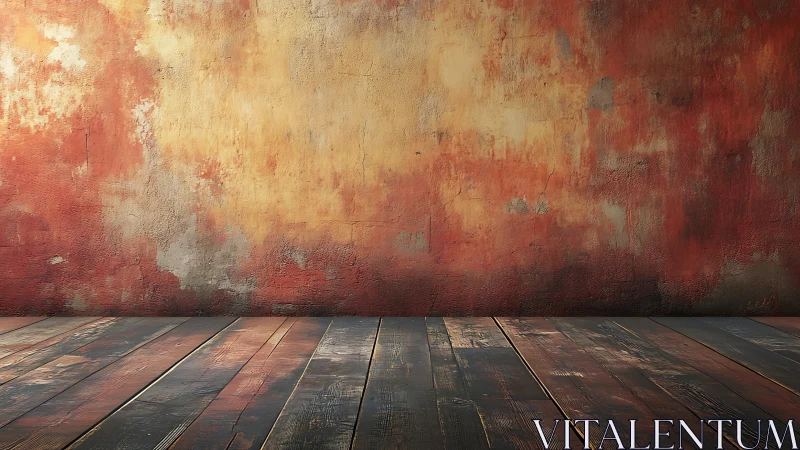 Rustic wooden floor meets warm textured plaster wall.