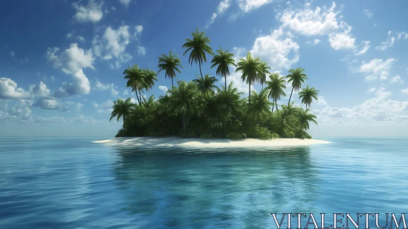 Isolated tropical island with palm trees in calm turquoise ocean water