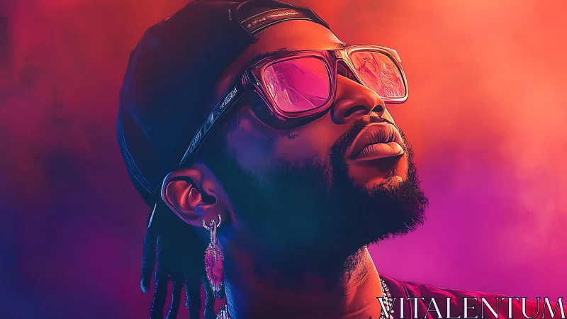 Cool portrait in glowing neon with reflective shades and style.