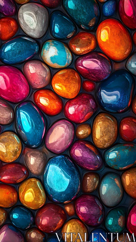 Chromatic pebble matrix with high-gloss optical rendering.