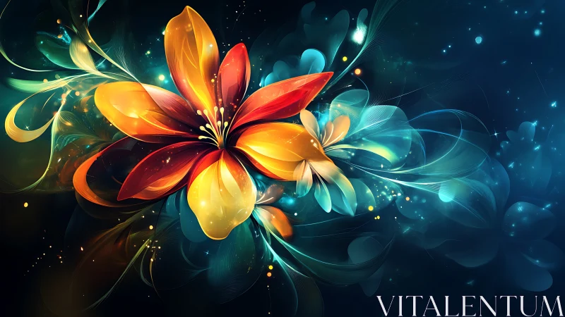 Luminescent Botanical Form with Dynamic Chroma Gradient and Ethereal Atmospheric Effects.