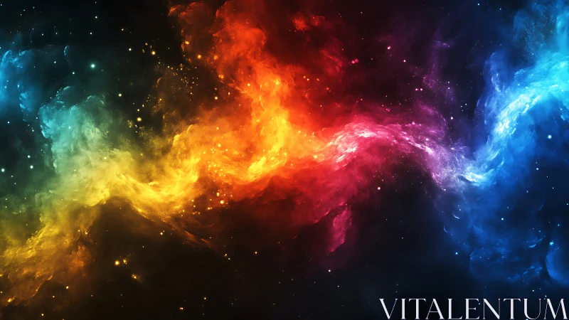 Radiant rainbow nebula drifting softly through deep space.