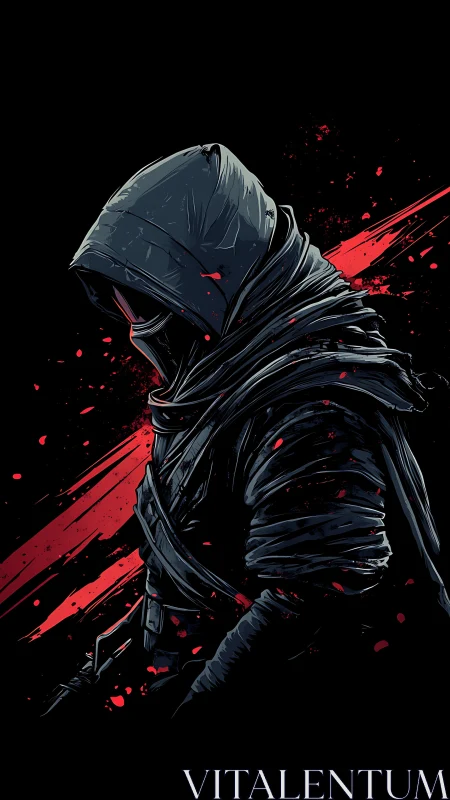 Hooded assassin in profile rendered with high-contrast cel shading