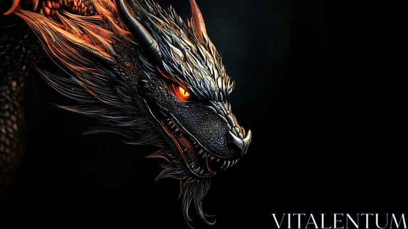 Fiery horned dragon head rendered in sharp digital detail.