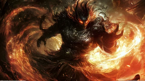 Infernal armored fire entity wielding swirling plasma vortex