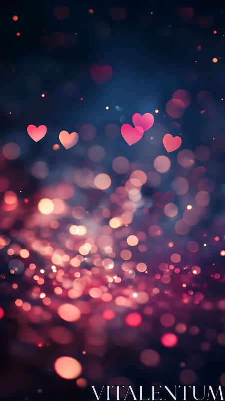 Bokeh Hearts Floating in Luminescent Pink and Blue Gradient
