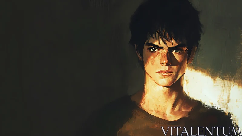 Brooding young man in chiaroscuro digital portrait study.