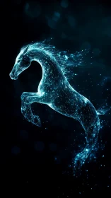 Luminescent particle-formed rearing horse on dark field