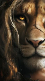 Golden-eyed lion portrait reveals intense frontal gaze