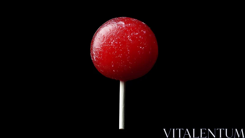 Red Lollipop Against Black Background.