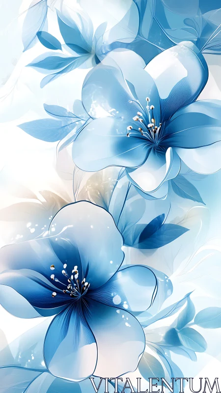 Translucent Blue Flowers with Layered Petals and Stamen Detail