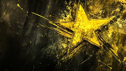 Radiant yellow star exploding through grunge darkness.