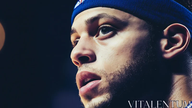 Closeup of focused basketball player wearing blue headband