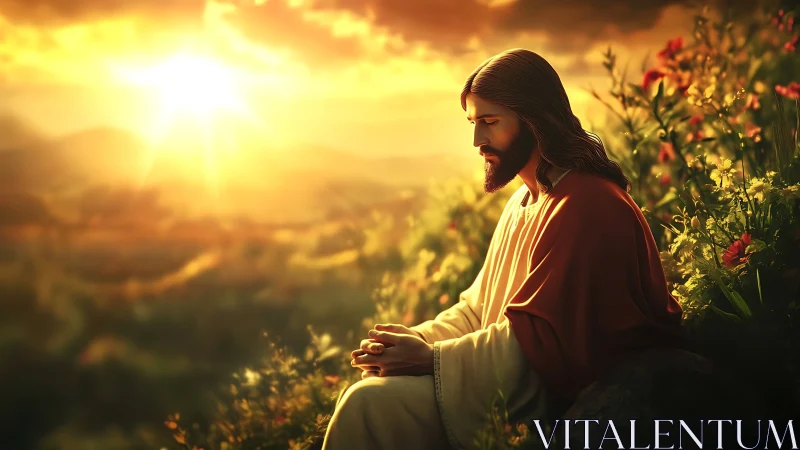 Sunlit prayer on a golden hillside of quiet devotion.