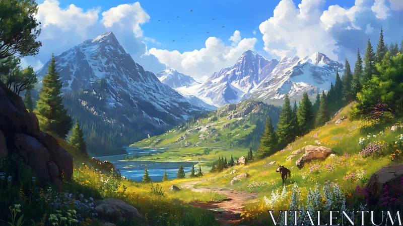 Sunlit mountain valley opens into a bright, welcoming trail