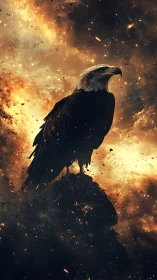 Solar storm sentinel eagle crowned in wildfire dusk.