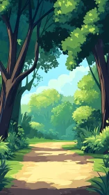 Illuminated Forest Corridor with Atmospheric Depth Rendering.